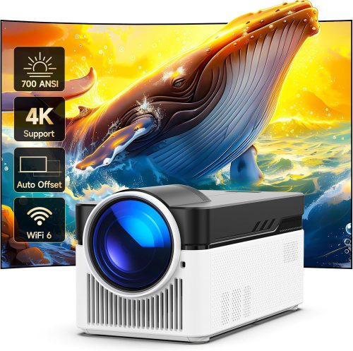 Proiector Smart Android Alwtniet HY450, Rezoluție Nativă 1080P, 700 ANSI Lumeni, Distanță de Proiecție Ultra Scurtă, WiFi6, Corecție Automată a Imaginii, 2+32G