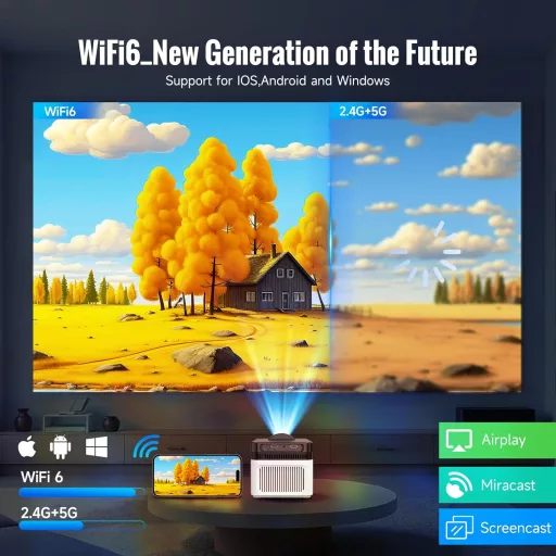 Alwtniet HY450 Android Okos Projektor 1080P Natív Felbontás 700 ANSI Lumen Ultra Rövid Vetítési Távolság WiFi6 Automatikus Képigazítás 2+32G