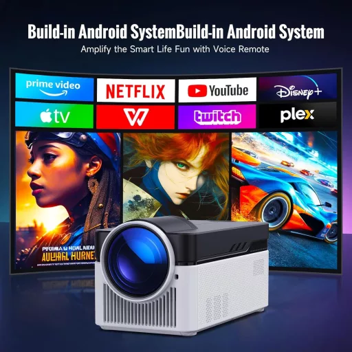 Proiector Smart Android Alwtniet HY450, Rezoluție Nativă 1080P, 700 ANSI Lumeni, Distanță de Proiecție Ultra Scurtă, WiFi6, Corecție Automată a Imaginii, 2+32G