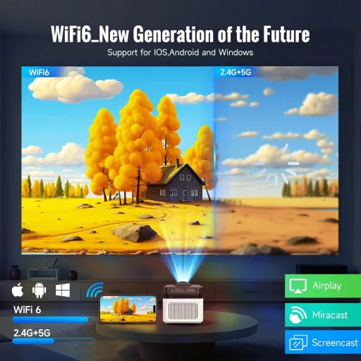 Alwtniet HY450 Android Okos Projektor 1080P Natív Felbontás 700 ANSI Lumen Ultra Rövid Vetítési Távolság WiFi6 Automatikus Képigazítás 2+32G