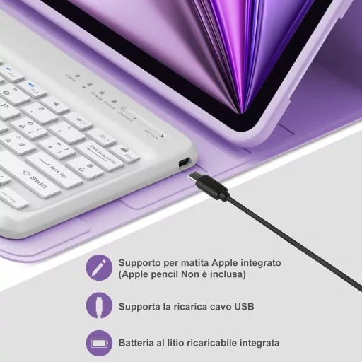 JADEMALL iPad Air 13 2024 M2 Billentyűzet Tok Olasz QWERTY Bluetooth Hellviolett