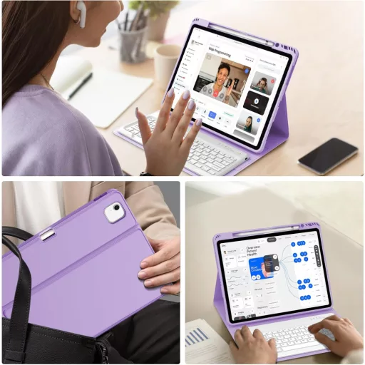 JADEMALL iPad Air 13 2024 M2 Billentyűzet Tok Olasz QWERTY Bluetooth Hellviolett