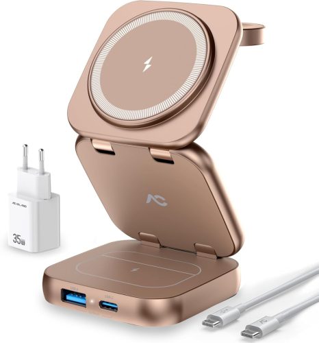 AC Island 5 az 1-ben Mágneses Töltőállomás iPhone 16/15/14/13/12, Apple Watch, AirPods Készülékekhez - Összecsukható Utazási Vezeték Nélküli