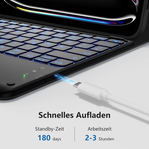 Vobafe iPad Pro 13 futrola s tipkovnicom M5/M4 QWERTZ, trackpadom i pozadinskim osvjetljenjem, crna