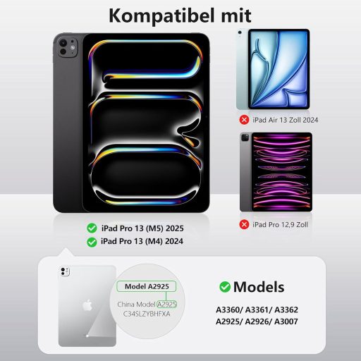 Vobafe iPad Pro 13 Tok Billentyűzettel M5/M4 QWERTZ Trackpad Világítással Fekete