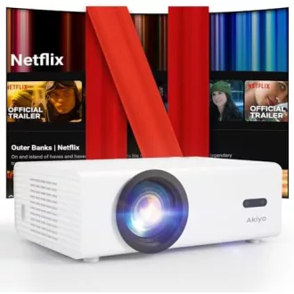   AKIYO O9 Okos Projektor Full HD 1080P Natív Felbontással, Netflix Hivatalos, Autofókusz, 50% Zoom, WiFi, Kétirányú Bluetooth 5.2, Hordozható