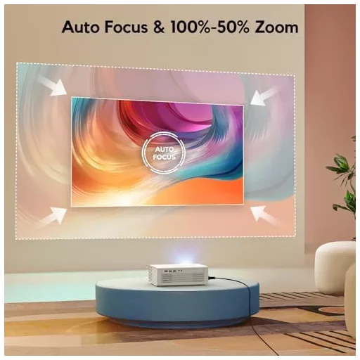 AKIYO O9 Okos Projektor Full HD 1080P Natív Felbontással, Netflix Hivatalos, Autofókusz, 50% Zoom, WiFi, Kétirányú Bluetooth 5.2, Hordozható