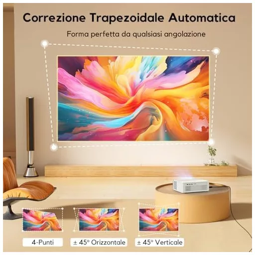 AKIYO O9 Okos Projektor Full HD 1080P Natív Felbontással, Netflix Hivatalos, Autofókusz, 50% Zoom, WiFi, Kétirányú Bluetooth 5.2, Hordozható