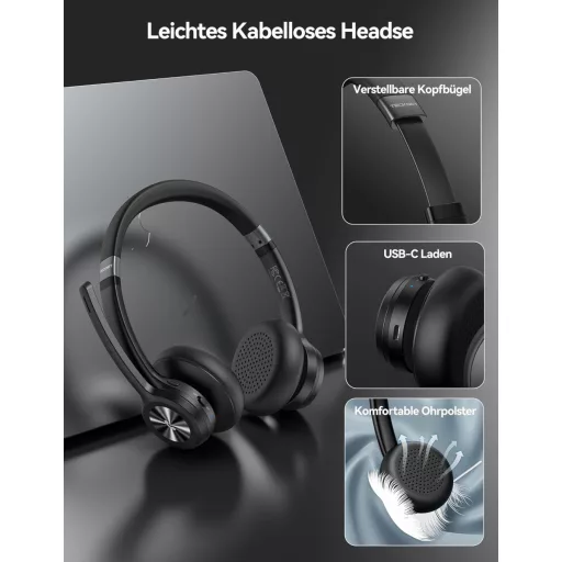 TECKNET V5.2 Bluetooth fejhallgató zajszűréssel, 50+ órás akkumulátor
