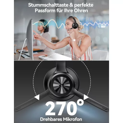 TECKNET V5.2 Bluetooth fejhallgató zajszűréssel, 50+ órás akkumulátor