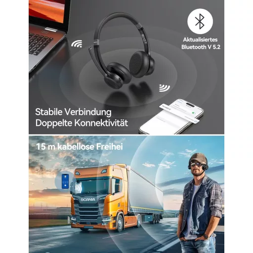 TECKNET V5.2 Bluetooth fejhallgató zajszűréssel, 50+ órás akkumulátor