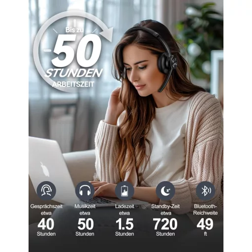 TECKNET V5.2 Bluetooth fejhallgató zajszűréssel, 50+ órás akkumulátor