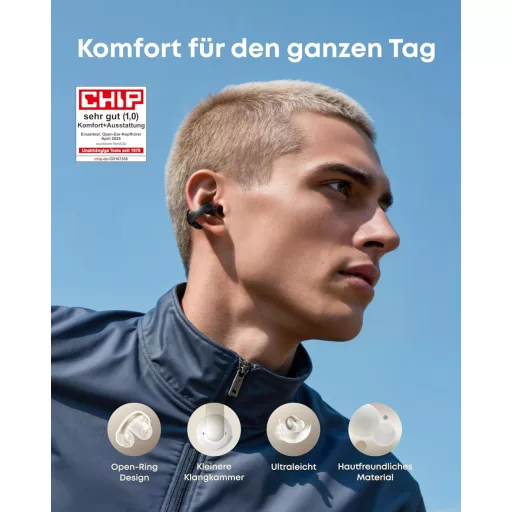 soundcore AeroClip nyitott fülhallgató Bluetooth, 12mm meghajtó, egész napos kényelem