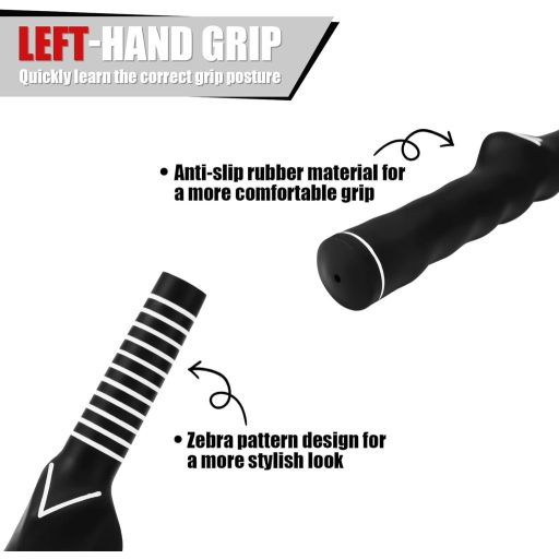 Gosknor Golf - Mâner de antrenament pentru jucătorii de golf stângaci - Antrenor de swing anti-alunecare, negru, pentru începători și profesioniști.