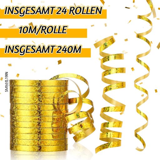 Xialvyu 24 tekercs arany szalag, 10m fényes szatén dekoráció születésnapi partira