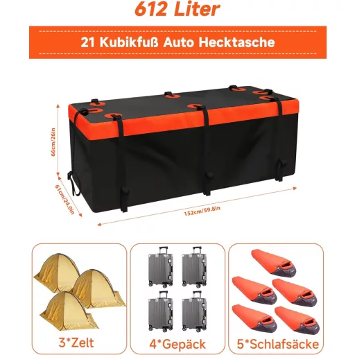 TITECK Vízálló Tetőbox Utazási Táska 60x26x24cm 630L Autóhátulra