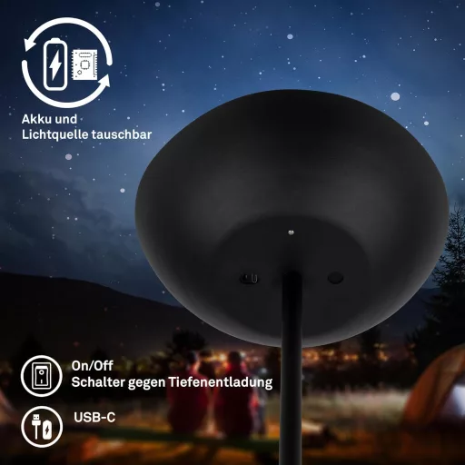 BRILONER LED Álló Lámpa Érintésvezérléses Dimmerrel, Akkumulátoros, 170 cm, Fekete