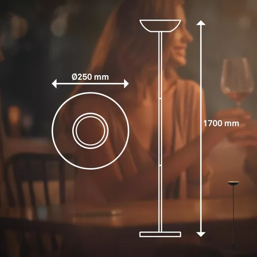 BRILONER LED Álló Lámpa Érintésvezérléses Dimmerrel, Akkumulátoros, 170 cm, Fekete