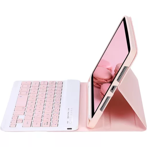 leleyo iPad Mini 1/2/3/4/5 Mágneses Billentyűzetes Tok Pink QWERTY
