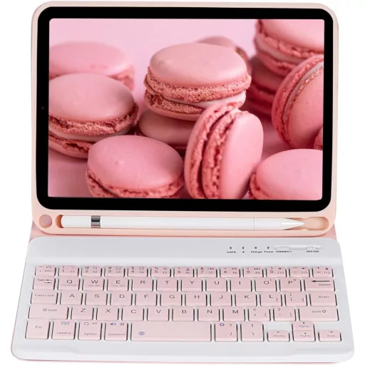 leleyo iPad Mini 1/2/3/4/5 Mágneses Billentyűzetes Tok Pink QWERTY