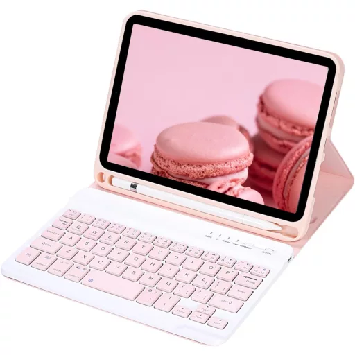 leleyo iPad Mini 1/2/3/4/5 Mágneses Billentyűzetes Tok Pink QWERTY