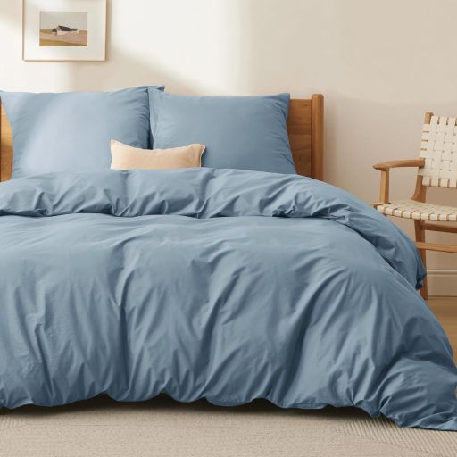 BEDSURE 3 részes ágyneműhuzat szett 220x240 cm szürke-kék pamut, 2 párnahuzattal 80x80 cm