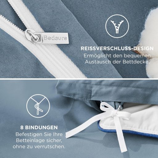 BEDSURE 3 részes ágyneműhuzat szett 220x240 cm szürke-kék pamut, 2 párnahuzattal 80x80 cm