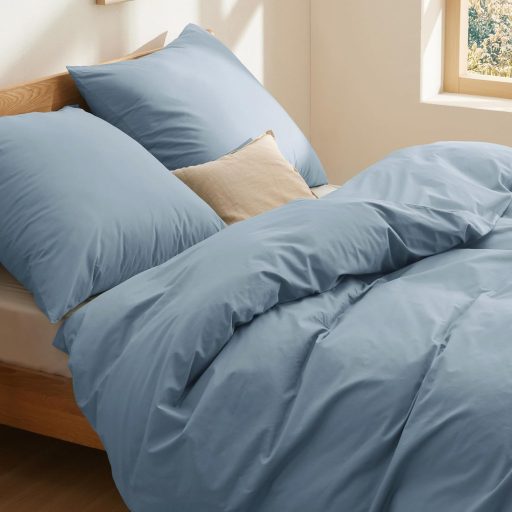 BEDSURE 3 részes ágyneműhuzat szett 220x240 cm szürke-kék pamut, 2 párnahuzattal 80x80 cm