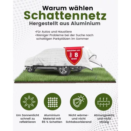 Ezcasch 2x3m Árnyékoló Háló Kutyáknak, 85% Alumínium UV Védelem Kötéllel