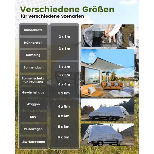 Ezcasch 2x3m Árnyékoló Háló Kutyáknak, 85% Alumínium UV Védelem Kötéllel