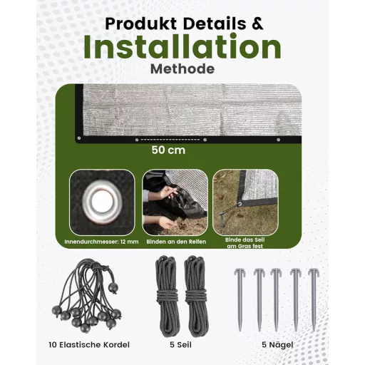 Ezcasch 2x3m Árnyékoló Háló Kutyáknak, 85% Alumínium UV Védelem Kötéllel