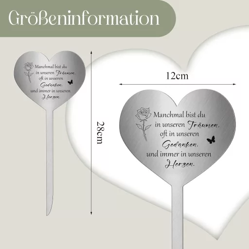 Photect Dekoracija za grob otporna na vremenske uvjete - Metalni nadgrobni spomenik u obliku srca s citatom - Spomen posveta za najmilije 28x12 cm
