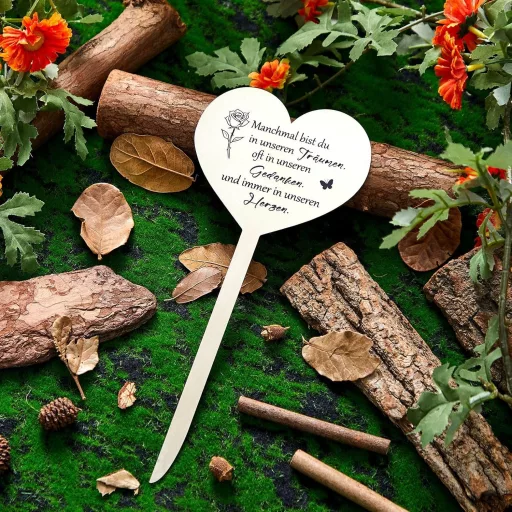 Decorațiune funerară rezistentă la intemperii Photect - Indicator funerar metalic în formă de inimă cu citat - Ornament comemorativ de pioșenie pentru cei dragi 28x12 cm