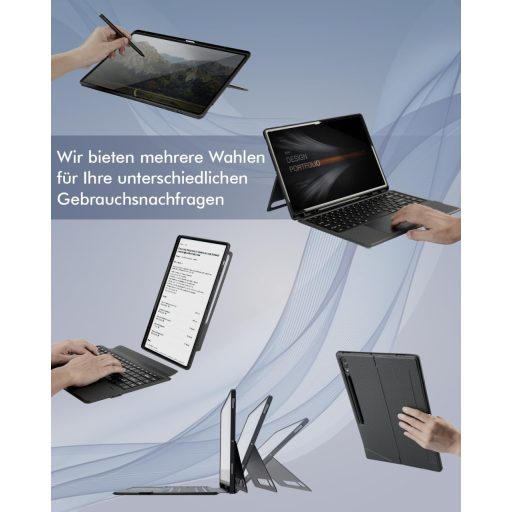 Doohoeek Billentyűzetes Tok Samsung Galaxy Tab S10/S9/S8 Ultra 14,6" Tablethez - QWERTZ Német Kiosztás, Háttérvilágítás, Trackpad, Fekete