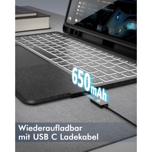 Doohoeek Billentyűzetes Tok Samsung Galaxy Tab S10/S9/S8 Ultra 14,6" Tablethez - QWERTZ Német Kiosztás, Háttérvilágítás, Trackpad, Fekete