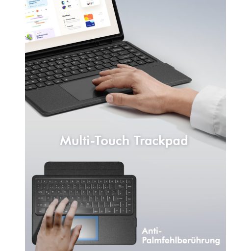 Doohoeek Billentyűzetes Tok Samsung Galaxy Tab S10/S9/S8 Ultra 14,6" Tablethez - QWERTZ Német Kiosztás, Háttérvilágítás, Trackpad, Fekete