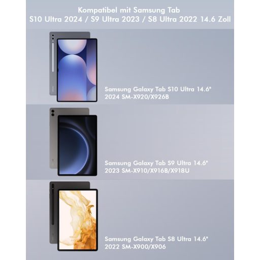 Doohoeek Billentyűzetes Tok Samsung Galaxy Tab S10/S9/S8 Ultra 14,6" Tablethez - QWERTZ Német Kiosztás, Háttérvilágítás, Trackpad, Fekete