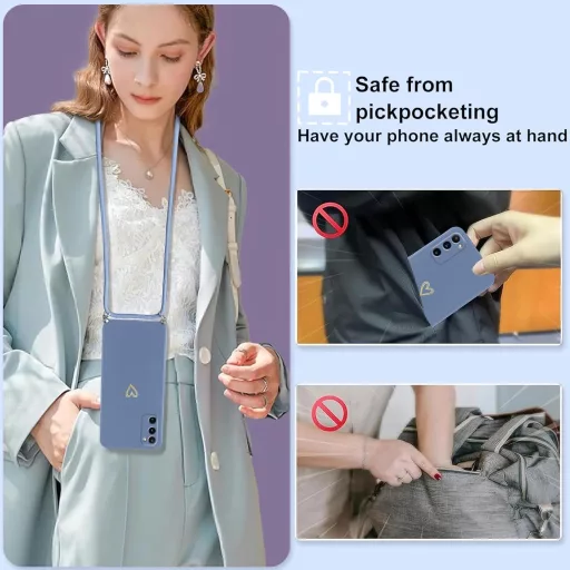 Oelrstfe Samsung Galaxy S20 szilikon tok szívmotívummal, nyakpánttal, ütésálló védelem - Samsung Galaxy S20, Blue