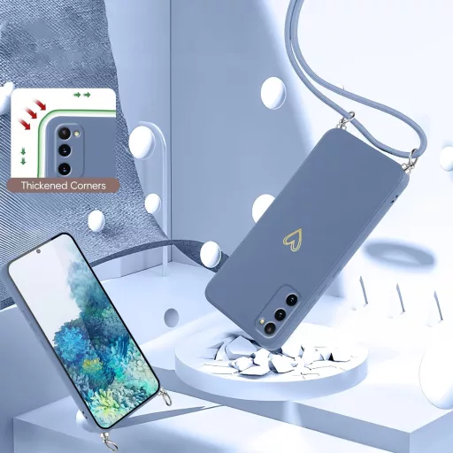 Oelrstfe Samsung Galaxy S20 szilikon tok szívmotívummal, nyakpánttal, ütésálló védelem