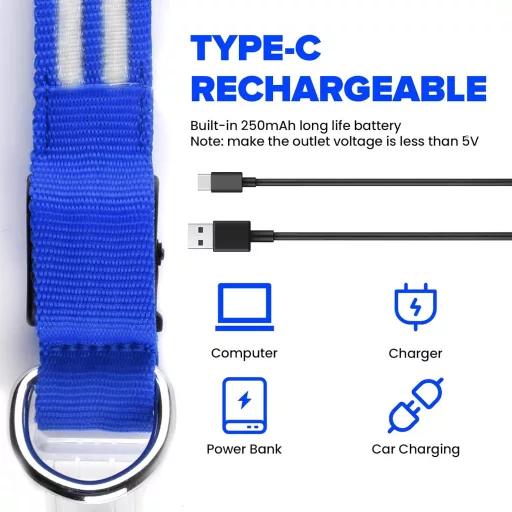 Feycig USB-s LED kutya nyakörv világító vízálló állítható S-L méret 3 mód