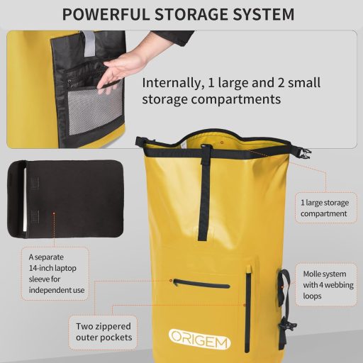 Origem Vodotesný Ruksak 35L Army Zelená - Rolltop Suchý Vak s Priehradkou na Laptop pre Kajakovanie, Turistiku a Rybolov