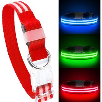   Feycig USB-s LED kutya nyakörv vízálló fényvisszaverő állítható S-L méret 3 mód