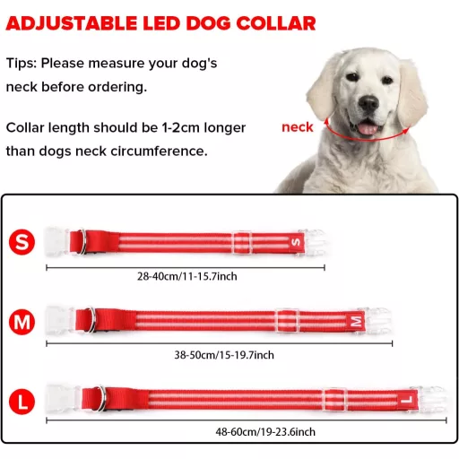 Feycig USB-s LED kutya nyakörv vízálló fényvisszaverő állítható S-L méret 3 mód