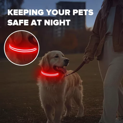 Feycig USB-s LED kutya nyakörv vízálló fényvisszaverő állítható S-L méret 3 mód