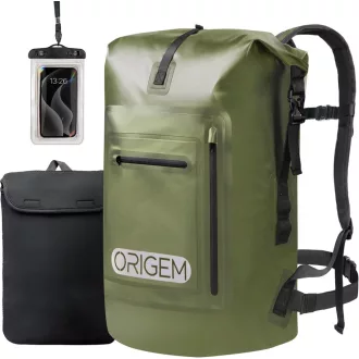   Origem Vízálló Hátizsák 35L Rolltop Zöld - Laptop Rekesz, Száraz-Nedves Rekesz, Kajakozás Túrázás Horgászat