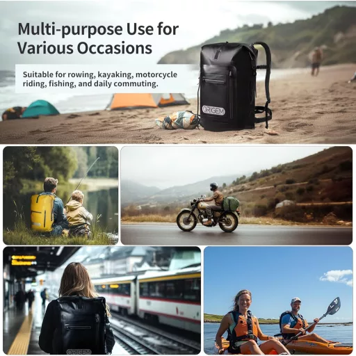 Rucsac impermeabil Origem 35L, tip rolltop, verde - Compartiment laptop, compartiment uscat-umed, pentru caiac, drumeții, pescuit
