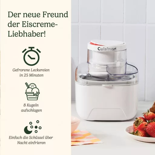 Aparat de înghețată Cuisinart Solo Scoops | Preparare gelaterie și înghețată de casă în 25 de minute | Aparat pentru sorbet | Aparat pentru iaurt înghețat | Compact, economisește spațiu | Bol de mixare de 475 ml | ICEM10