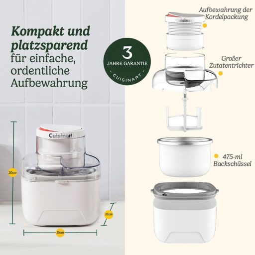 Cuisinart Solo Scoops Ice Cream Maker | Homemade Gelato & Ice Cream Maker in 25 Minutes | Sorbet Maker | Frozen Yogurt Maker | Compact, Space-Saving | 475 ml Mixing Bowl | ICEM10