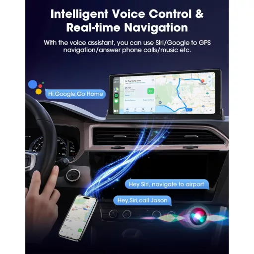 Jansite 10,26" Érintőképernyős CarPlay Android Autós Kijelző Állvánnyal - GPS Navigáció, Tolatókamera, Siri/Google Asszisztens, Vezeték Nélk