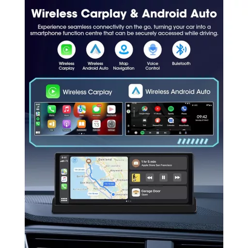 Jansite 10,26" Dotykový displej s CarPlay a Android Auto so stojanom - GPS navigácia, cúvacia kamera, Siri/Google Asistent, bezdrôtové